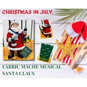 Festive Vintage Fabric Mache Musical Santa Claus Figurine with Drum